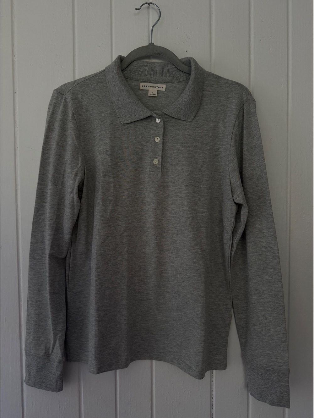 Aeropostale Women's Medium Gray Long Sleeve Polo Shirt Cotton Blend